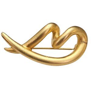 Paquette Matte Gold Tone Open Heart Brooch Modernist Pin Signed, C845